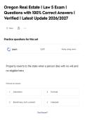 Oregon Real Estate &vert; Law 4 Exam &vert;&NewLine;Questions with 100&percnt; Correct Answers &vert;&NewLine;Verified &vert; Latest Update 2026&sol;2027