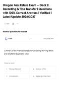 Oregon Real Estate Exam &mdash; Deck 2&colon;&NewLine;Recording & Title Transfer &vert; Questions&NewLine;with 100&percnt; Correct Answers &vert; Verified &vert;&NewLine;Latest Update 2026&sol;2027