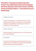 FTCE ESE K-12 Exceptional Student Education &NewLine;Practice Test &vert;&vert; Most Recent Exam Actual Complete &NewLine;Real Exam Questions And Correct Answers &lpar;Verified &NewLine;Answers&rpar; Already Graded A&plus; &vert; Guaranteed Success&excl;&excl; &vert; &NewLine;Newest Exam  