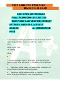 Test Bank PADI Open Water Diver Final Exam Questions and Answers Complete GRADED A&plus;