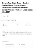 Oregon Real Estate Exam &mdash; Deck 4&colon;&NewLine;Condominiums&comma; Cooperatives &&NewLine;Subdivisions &vert; Questions with 100&percnt;&NewLine;Correct Answers &vert; Verified &vert; Latest Update&NewLine;2026&sol;2027