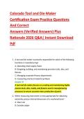 Colorado Tool and Die Maker &NewLine;Certification Exam Practice Questions &NewLine;And Correct  &NewLine;Answers &lpar;Verified Answers&rpar; Plus  &NewLine;Rationale 2026 Q&A&vert; Instant Download &NewLine;Pdf  