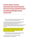 Colorado Adjuster Licensing &NewLine;Examination Exam Practice Questions &NewLine;And Correct Answers &lpar;Verified Answers&rpar; &NewLine;Plus Rationale 2026 Q&A&vert; Instant &NewLine;Download Pdf