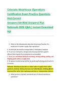 Colorado Warehouse Operations &NewLine;Certification Exam Practice Questions &NewLine;And Correct  &NewLine;Answers &lpar;Verified Answers&rpar; Plus  &NewLine;Rationale 2026 Q&A&vert; Instant Download &NewLine;Pdf 