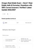 Oregon Real Estate Exam &mdash; Deck 7&colon; Real&NewLine;Estate Math & Formulas &vert; Questions with&NewLine;100&percnt; Correct Answers &vert; Verified &vert; Latest&NewLine;Update 2026&sol;2027