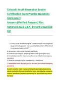 Colorado Youth Recreation Leader &NewLine;Certification Exam Practice Questions &NewLine;And Correct  &NewLine;Answers &lpar;Verified Answers&rpar; Plus  &NewLine;Rationale 2026 Q&A&vert; Instant Download &NewLine;Pdf  