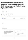 Oregon Real Estate Exam &mdash; Deck 9&colon;&NewLine;Agency & Brokerage &vert; Questions with&NewLine;100&percnt; Correct Answers &vert; Verified &vert; Latest&NewLine;Update 2026&sol;2027