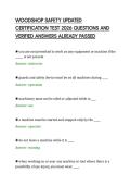WOODSHOP SAFETY UPDATED&NewLine;CERTIFICATION TEST 2026 QUESTIONS AND&NewLine;VERIFIED ANSWERS ALREADY PASSED&NewLine;