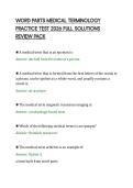 WORD PARTS MEDICAL TERMINOLOGY&NewLine;PRACTICE TEST 2026 FULL SOLUTIONS&NewLine;REVIEW PACK&NewLine;