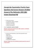 Georgia Bar Examination Practice Exam &NewLine;Questions And Correct Answers &lpar;Verified &NewLine;Answers&rpar; Plus Rationales 2026 Q&A &NewLine;Instant Download Pdf 