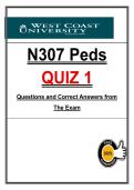 N307 Peds Quiz 1 &ndash; Pediatric Nursing &ndash; &lpar;2026&rpar; Actual Questions & Answers &lpar;WCU&rpar; 100&percnt; Guarantee Pass