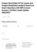 Oregon Real Estate HW 26&colon; Leases and&NewLine;Oregon Residential Landlord Tenant Act&NewLine;Exam &vert; Questions with 100&percnt; Correct&NewLine;Answers &vert; Verified &vert; Latest Update&NewLine;2026&sol;2027