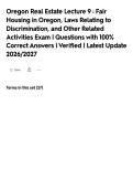 Oregon Real Estate Lecture 9 &colon; Fair&NewLine;Housing in Oregon&comma; Laws Relating to&NewLine;Discrimination&comma; and Other Related&NewLine;Activities Exam &vert; Questions with 100&percnt;&NewLine;Correct Answers &vert; Verified &vert; Latest Update&NewLine;2026&sol;2027