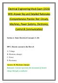 Electrical Engineering Mock Exam &lpar;2026&rpar; &NewLine;With Answer Key and Detailed Rationales &NewLine;&lpar;Comprehensive Practice Test&colon; Circuits&comma; &NewLine;Machines&comma; Power Systems&comma; Electronics&comma; &NewLine;Control & Communication&rpar; 