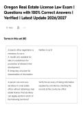 Oregon Real Estate License Law Exam &vert;&NewLine;Questions with 100&percnt; Correct Answers &vert;&NewLine;Verified &vert; Latest Update 2026&sol;2027