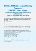 ShiftKey RN Medical-Surgical Nursing Assessment 2026&sol;2027 &vert; Newly Released Actual Exam Q&A with Verified Answers & Rationales &vert; Graded A&plus; &vert; Guaranteed Pass - A&plus; Graded&NewLine;&NewLine;