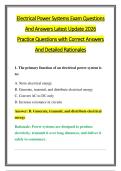 Electrical Power Systems Exam Questions &NewLine;And Answers Latest Update 2026 &NewLine;Practice Questions with Correct Answers &NewLine;And Detailed Rationales