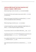 California DMV Permit Test Exam Questions and&NewLine;Answers &vert; Update &vert; 100&percnt; Correct&period;&NewLine;When driving in fog&comma; it is best to drive with - Low beam headlights&NewLine;You may drive off of the paved roadway to pass another vehicle&colon; - Under&NewLine;no circumstances&period;&NewLine;When you are 