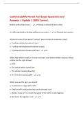 California DMV Permit Test Exam Questions and&NewLine;Answers &vert; Update &vert; 100&percnt; Correct&period;&NewLine;Broken yellow lines mean&period;&period;&period; - Passing is allowed if done safely&NewLine;A traffic signal with a flashing yellow arrow means&period;&period;&period; - Proceed with caution&NewLine;What is the use of the special