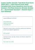 Customs Certified Specialist Test Bank Final Exam &NewLine;2026-2027 &vert;&vert; Most Recent Exam With &NewLine;Complete Real Exam Questions And Correct &NewLine;Answers &lpar;Verified Answers&rpar; Already Graded &NewLine;A&plus; &vert; Guaranteed Success&excl;&excl; &vert; Newest Exam &vert; &NewLine;Just Released 