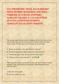 CNA PROMETRIC FINAL EXAM 2026&sol;2027 &NewLine;WITH 150 PREP QUESTIONS AND WELL&NewLine;VERIFIED ACCURATE ANSWERS &vert; &NewLine;ALREADY GRADED A&plus; &vert; GUARANTEED &NewLine;SUCCESS &vert; CERTIFIED NURSING &NewLine;ASSISTANT EXAM &lbrack;NEW VERSION&rsqb;