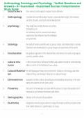 Anthropology Sociology and Psychology - Verified Questions and Answers - A&plus; Guaranteed - Guaranteed Success Comprehensive Study Guide