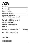 AQA Functional Skills Mathematics Level 1 &lpar;8361&rpar; Non-Calculator & Calculator Papers - Sample Assessments & Mark Schemes&NewLine;&NewLine;
