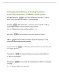 Connecticut Foundations of Reading Test Exam&NewLine;questions and answers Graded A&plus; latest update&NewLine;Alphabetic Principle -the basic idea that written language is a code in&NewLine;which letters represent the sounds in a spoken language&NewLine;Decoding --ability to translate 
