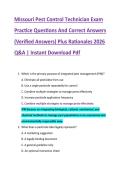 Missouri Pest Control Technician Exam &NewLine;Practice Questions And Correct Answers &NewLine;&lpar;Verified Answers&rpar; Plus Rationales 2026 &NewLine;Q&A &vert; Instant Download Pdf