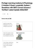 Portage Learning Anatomy & Physiology&NewLine;2 Module 5 Exam&colon; Lymphatic System &vert;&NewLine;Questions with 100&percnt; Correct Answers &vert;&NewLine;Verified &vert; Latest Update 2026&sol;2027