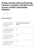 Portage Learning Anatomy & Physiology&NewLine;Lab Exam 5 &vert; Questions with 100&percnt; Correct&NewLine;Answers &vert; Verified &vert; Latest Update&NewLine;2026&sol;2027