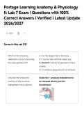 Portage Learning Anatomy & Physiology&NewLine;II&colon; Lab 7 Exam &vert; Questions with 100&percnt;&NewLine;Correct Answers &vert; Verified &vert; Latest Update&NewLine;2026&sol;2027