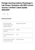 Portage Learning Anatomy Physiology II&colon;&NewLine;Lab 8 Exam &vert; Questions with 100&percnt; Correct&NewLine;Answers &vert; Verified &vert; Latest Update&NewLine;2026&sol;2027
