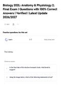Biology 202L&colon; Anatomy & Physiology 2&semi;&NewLine;Final Exam &vert; Questions with 100&percnt; Correct&NewLine;Answers &vert; Verified &vert; Latest Update&NewLine;2026&sol;2027