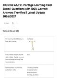 BIOD152 A&P 2 -Portage Learning Final&NewLine;Exam &vert; Questions with 100&percnt; Correct&NewLine;Answers &vert; Verified &vert; Latest Update&NewLine;2026&sol;2027