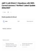 A&P 2 LAB EXAM 1 &vert; Questions with 100&percnt;&NewLine;Correct Answers &vert; Verified &vert; Latest Update&NewLine;2026&sol;2027