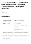 A&P 2 - PEARSON MY LAB -LYMPATHIC&NewLine;Exam &vert; Questions with 100&percnt; Correct&NewLine;Answers &vert; Verified &vert; Latest Update&NewLine;2026&sol;2027
