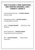 NUR 176 Exam 2 Prep&colon; Verified Q&A & Study Guide &lpar;100&percnt; Correct&rpar;&NewLine;&NewLine;