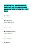YOGA TEACHER TRAINING ACTUAL&NewLine;QUESTIONS AND CORRECT ANSWERS&NewLine;COMPLETE YOGA INSTRUCTION STUDY&NewLine;GUIDE&NewLine;
