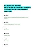 YOGA TEACHER TRAINING&NewLine;PROFESSIONAL YOGA INSTRUCTION PREP&NewLine;QUESTIONS AND ACCURATE ANSWERS&NewLine;GRADED A&plus;