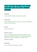 YOGA TEACHER TRAINING TEST PAPER&NewLine;QUESTIONS AND SOLUTIONS VERIFIED&NewLine;ANSWERS&NewLine;