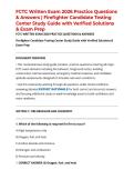 FCTC Written Exam 2026 Practice Questions & Answers &vert; Complete Firefighter Candidate Testing Center Study Guide with Verified Solutions