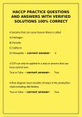 HACCP Practice Questions&colon; Verified Q&A &vert; 100&percnt; Correct Solutions&NewLine;&NewLine;