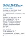 DMV WRITTEN TEST CLASS C-CALIFORNIA-COMPLETE SET- MULTIPLE CHOICE QUESTIONS AND CORRECT VERIFIED ANSWERS