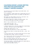 DMV WRITTEN TEST CLASS C-CALIFORNIA-COMPLETE SET- MULTIPLE CHOICE QUESTIONS AND CORRECT VERIFIED ANSWERS