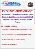 ADVANCED PSYCHOPHARMACOLOGY Final Exam 37 Questions and Answers &lpar;Verified Answers&rpar; &vert; Latest &lpar;2026&sol;2027&rpar; Updated Version