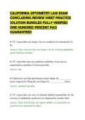 CALIFORNIA OPTOMETRY LAW EXAM CONCLUDING REVIEW SHEET PRACTICE