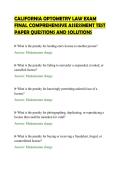 CALIFORNIA OPTOMETRY LAW EXAM FINAL COMPREHENSIVE ASSESSMENT TEST PAPER