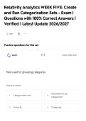 Relativity Analytics WEEK FIVE&colon; Create&NewLine;and Run Categorization Sets - Exam &vert;&NewLine;Questions with 100&percnt; Correct Answers &vert;&NewLine;Verified &vert; Latest Update 2026&sol;2027