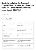 Relativity Analytics&colon; Use Repeated&NewLine;Content Filters - practice test &vert; Questions&NewLine;with 100&percnt; Correct Answers &vert; Verified &vert;&NewLine;Latest Update 2026&sol;2027